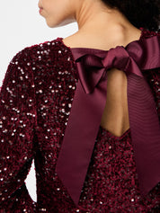 Kam Sequin Long Sleeve Top with Bow Detail - Wine