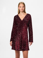 Kam V-neck Sequin Mini Dress Wine