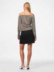 Kam Off the Shoulder Sequin Top Silver