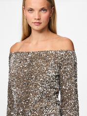 Kam Off the Shoulder Sequin Top Silver