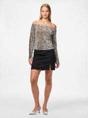 Kam Off the Shoulder Sequin Top Silver