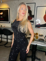 Kam Sequin Tank Top Black