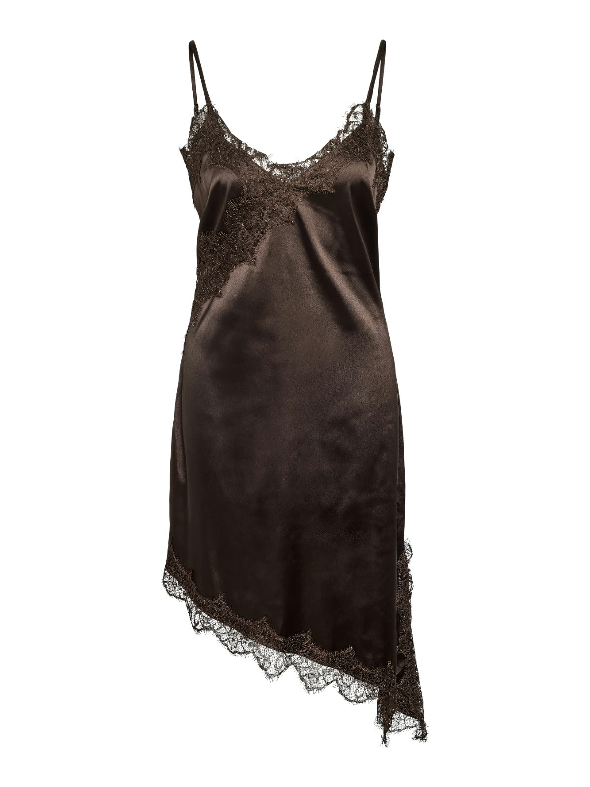 Sofie Satin and Lace Slip Dress Brown