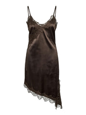 Sofie Satin and Lace Slip Dress Brown