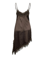 Sofie Satin and Lace Slip Dress Brown