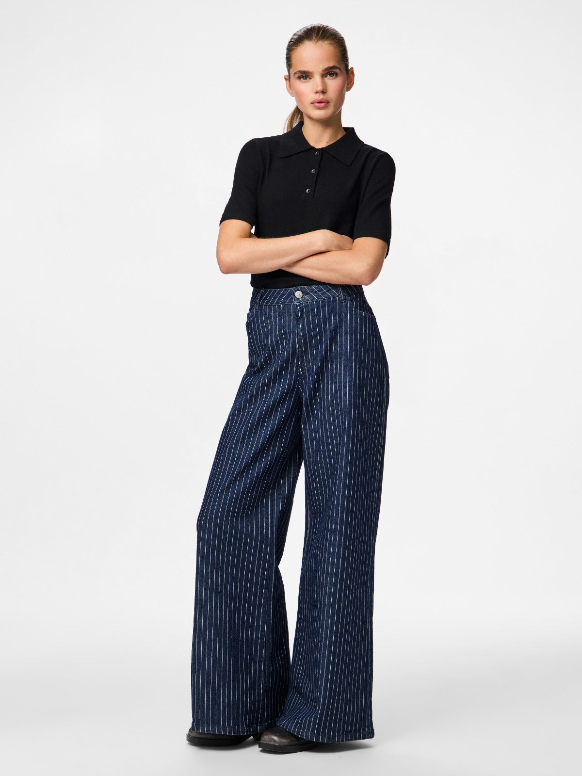 Rose Pinstripe Wide Leg Jeans