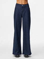 Rose Pinstripe Wide Leg Jeans