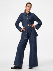 Rose Pinstripe Wide Leg Jeans