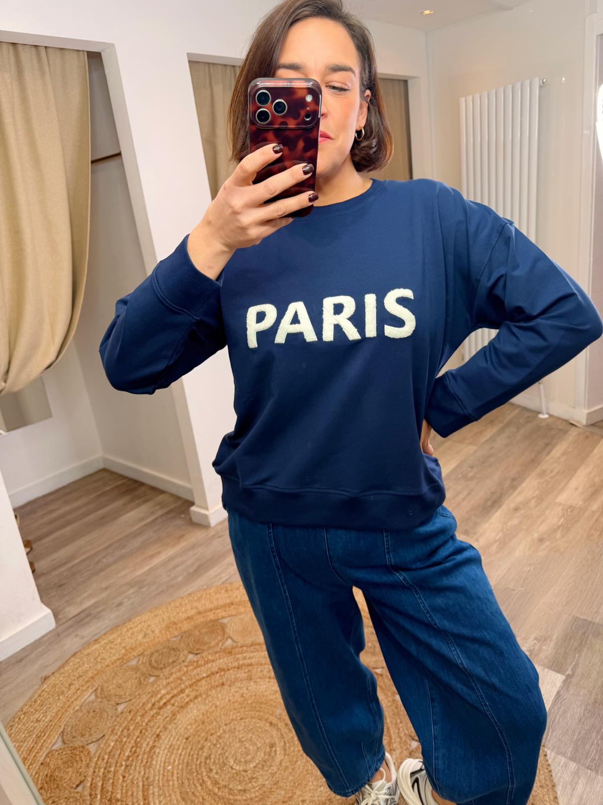 Flick Paris Embroidery Crew Neck Sweatshirt Navy