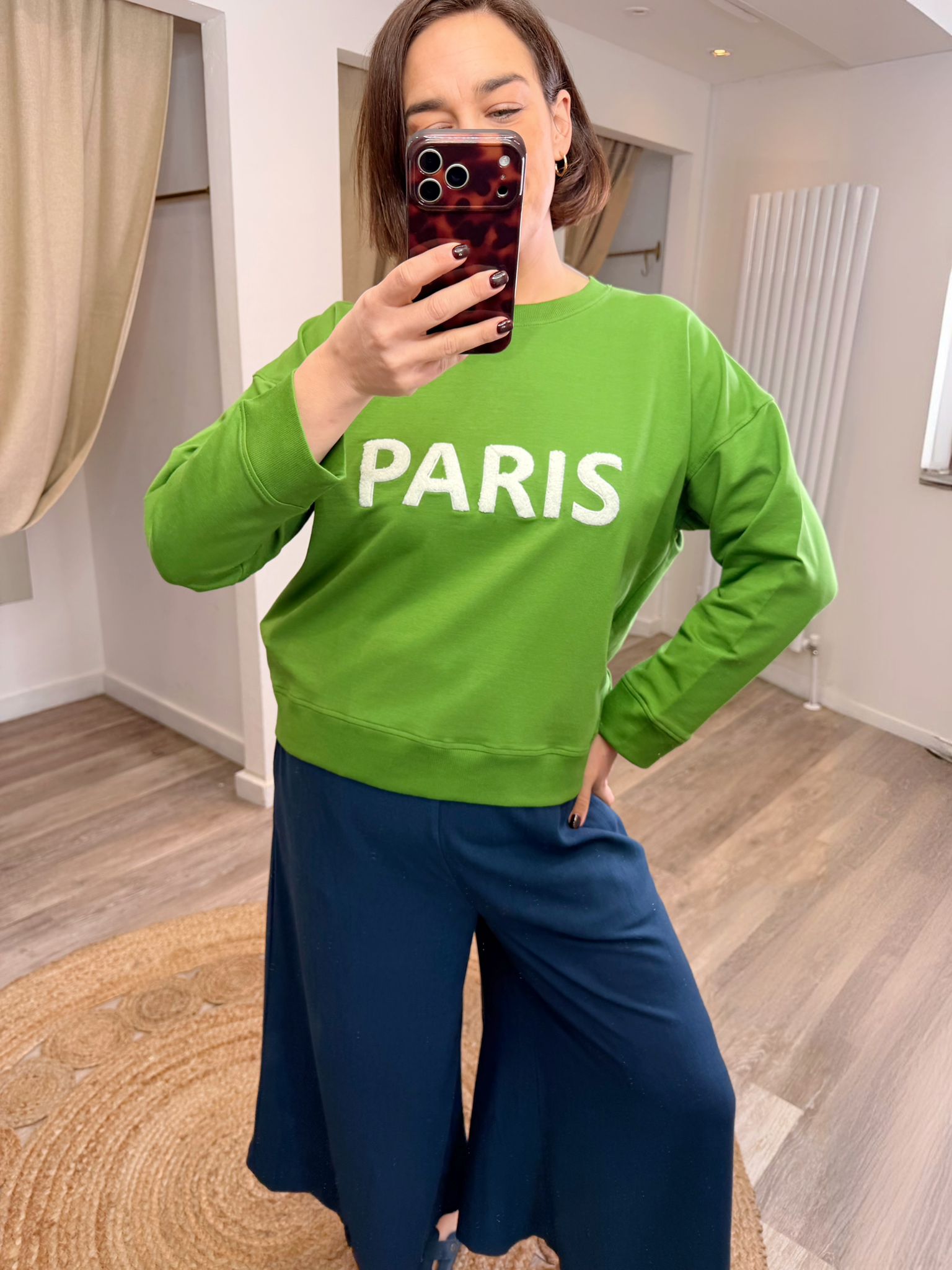 Flick Paris Embroidery Crew Neck Sweatshirt Green