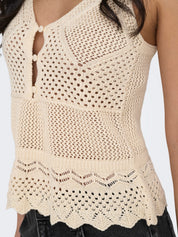 Lison Peplum Knit Vest Cream