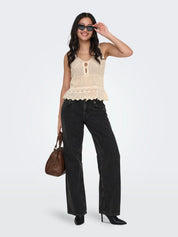 Lison Peplum Knit Vest Cream