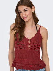 Lison Peplum Knit Vest Rusty Red