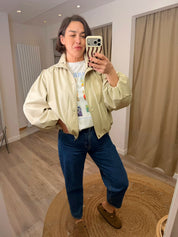 Holly PU Cream Bomber Jacket