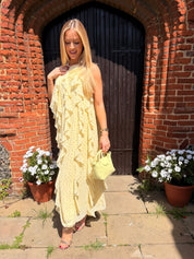 Finillo Yellow Polka Dot Frill Long Halterneck Dress