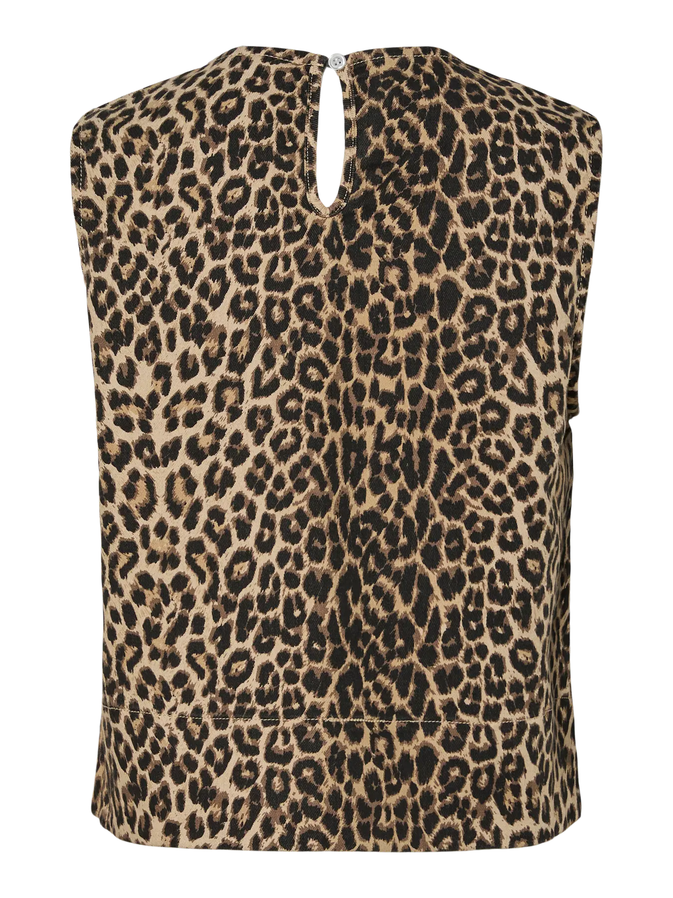 Salume O-neck Sleeveless Leopard Denim Top
