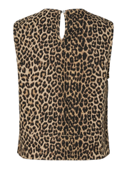 Salume O-neck Sleeveless Leopard Denim Top