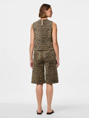 Salume O-neck Sleeveless Leopard Denim Top