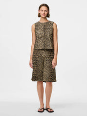 Salume O-neck Sleeveless Leopard Denim Top