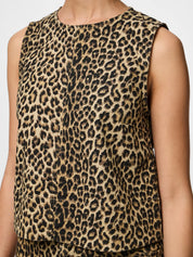 Salume O-neck Sleeveless Leopard Denim Top