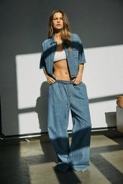 Enza Soft Denim Wide Leg Trousers