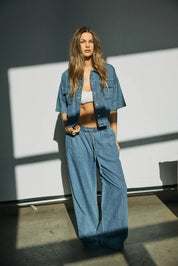 Enza Soft Denim Wide Leg Trousers