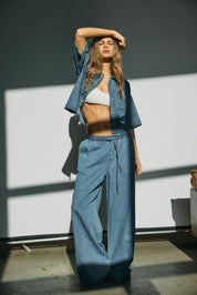 Enza Soft Denim Wide Leg Trousers