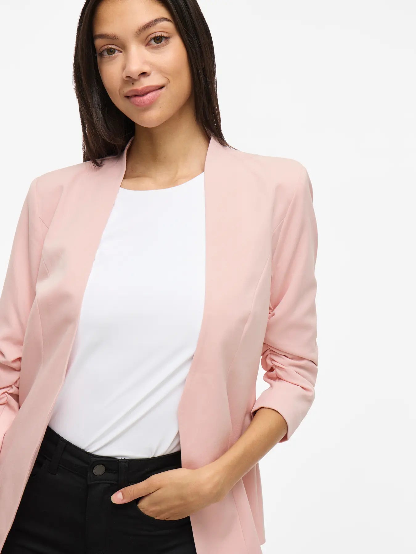 Her Blazer with Ruched Sleeves Pink