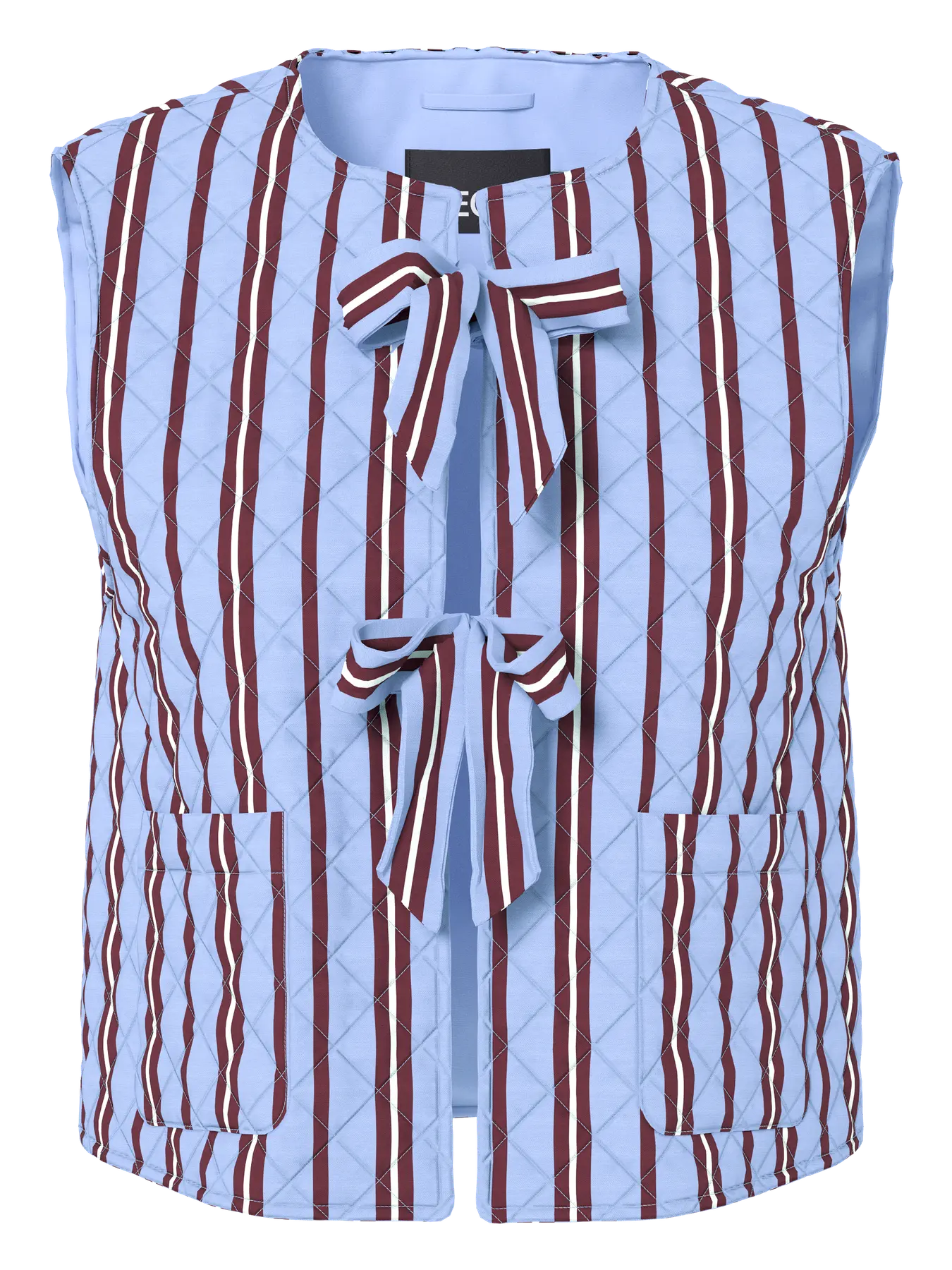 Saria Striped Tie Front Quilted Vest Waistcoat