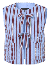 Saria Striped Tie Front Quilted Vest Waistcoat