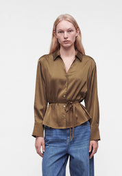 Aria V-neck Waisted Blouse Gold