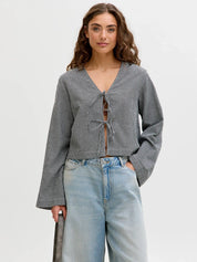 Zoe Seersucker Tie Front Blouse