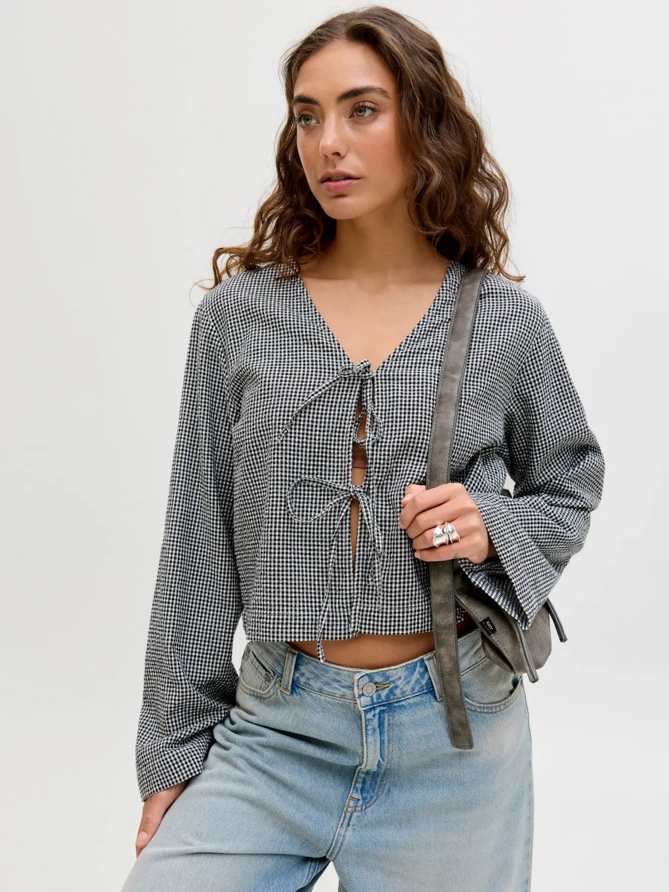 Zoe Seersucker Tie Front Blouse
