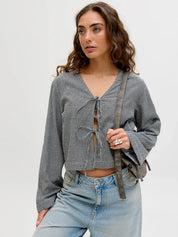 Zoe Seersucker Tie Front Blouse