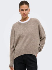 Alivia High Low O-neck Knit Beige