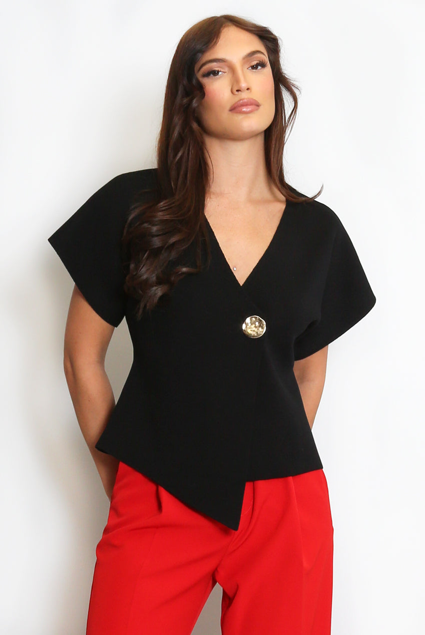 Joy Fine Knit One Button Wrap Top