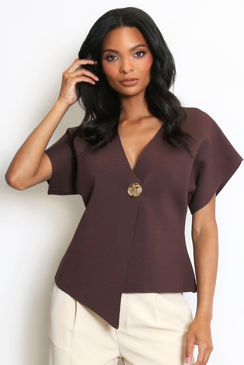 Joy Fine Knit One Button Wrap Top