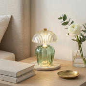 Vintage Ridged Glass LED Table Lamp Green