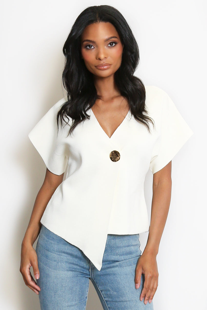 Joy Fine Knit One Button Wrap Top