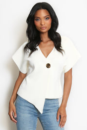 Joy Fine Knit One Button Wrap Top