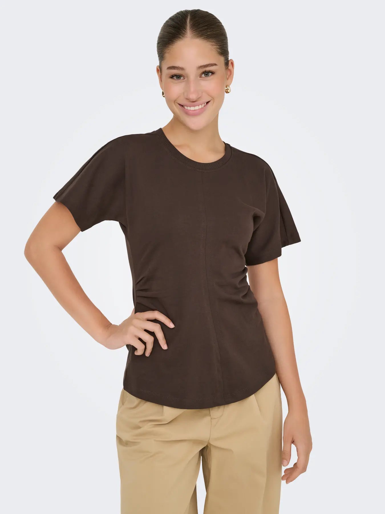 Marie Ruching T-Shirt Top Brown