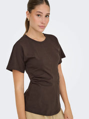 Marie Ruching T-Shirt Top Brown