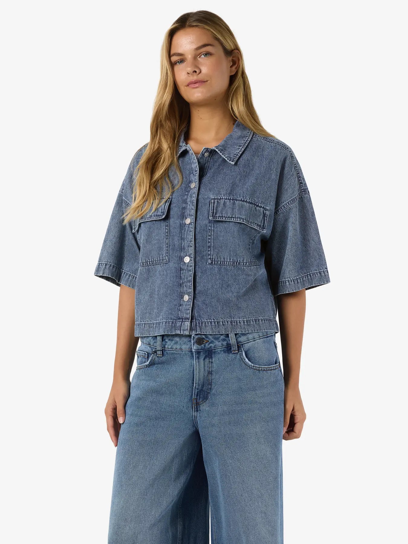 Enza Soft Denim Oversized Short Sleeve Shirt