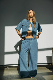 Enza Soft Denim Oversized Short Sleeve Shirt