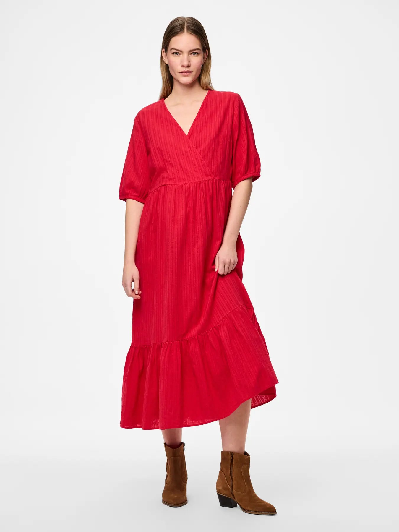 Sanon Red V-neck Midi Dress