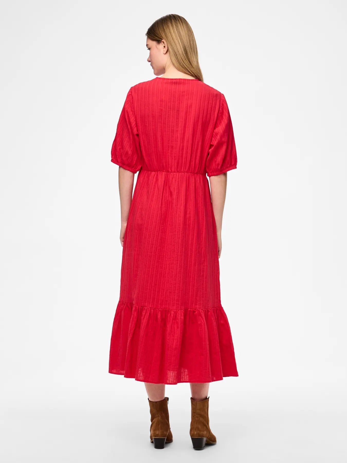 Sanon Red V-neck Midi Dress