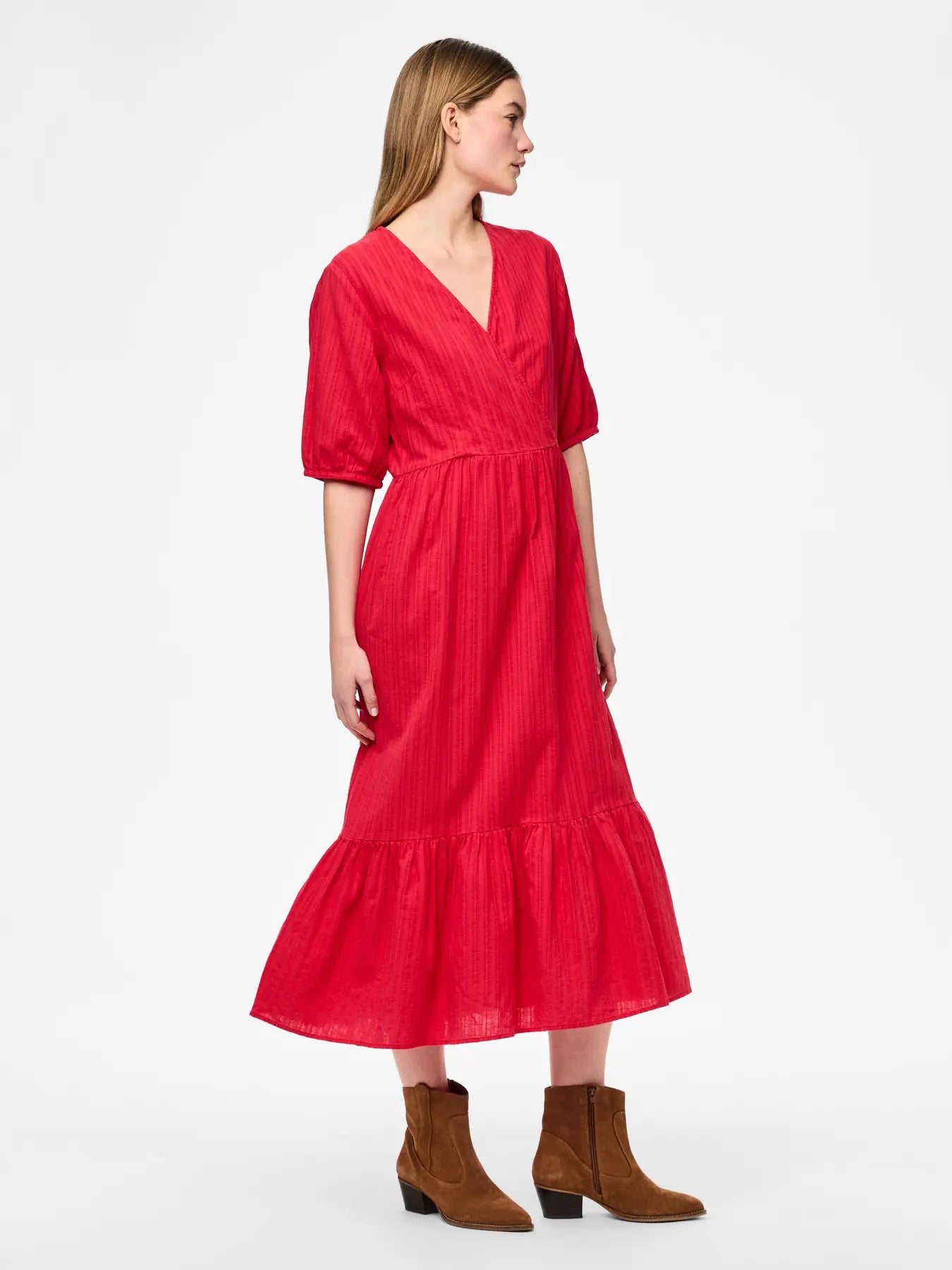 Sanon Red V-neck Midi Dress