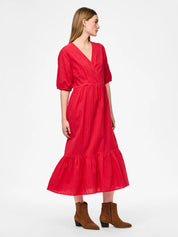 Sanon Red V-neck Midi Dress