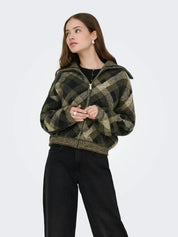 Maroon Oversized Collar Zip Cardigan Green