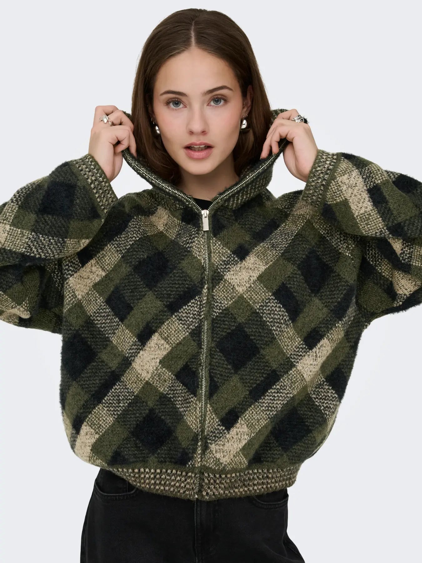 Maroon Oversized Collar Zip Cardigan Green